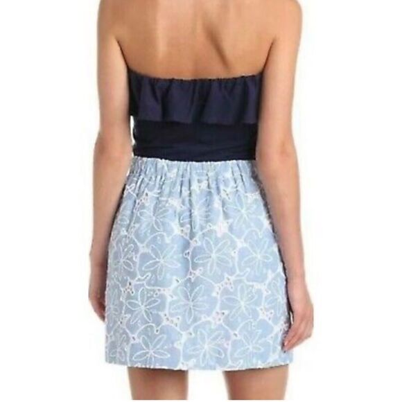 Lilly Pulitzer Athens Tide Blue Hollar For a Dollar Strapless ALine Eyelet Dress - Picture 3 of 14